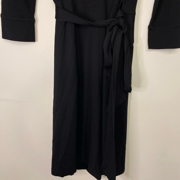 Diane Von Furstenberg Wool V Neck Wrap Black Midi Dress Size 4 Classic Office - Picture 8 of 12